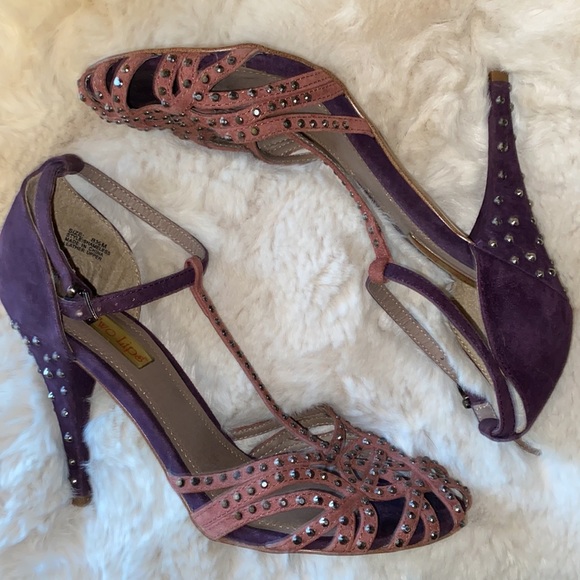 Purple suede stilettos with marcasite details - Picture 2 of 4